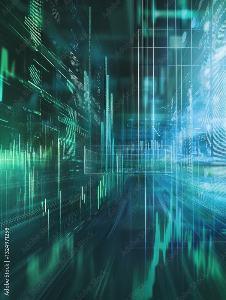 Poster dynamic background of trend lines and data grids illustrating political and economic analysis in blu