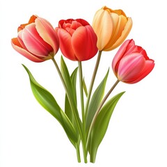 Obraz premium Spring tulips on white.