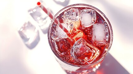 Coke in glass top view or high angle shot Coca