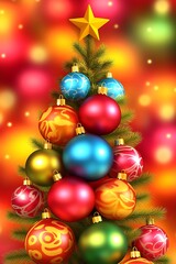 Festive Christmas Tree Adorned with Colorful Ornaments and a Radiant Star Topper