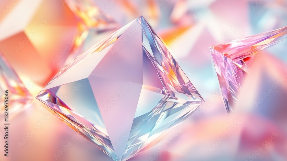 Fototapete Colorful light refracting through various shaped crystals creates a mesmerizing visual display in a soft, shimmering background