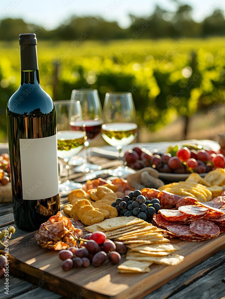 Aufkleber elegant table setting with wine and fresh fruits in a vineyard. generative ai
