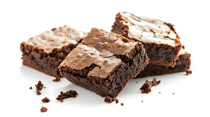 Delicious Chocolate Brownies Isolated on White Background