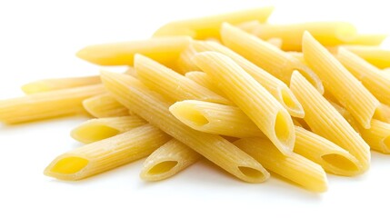 Uncooked Penne Pasta Isolated on White Background