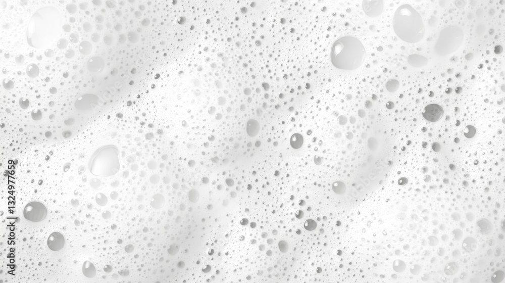 Poster white foam texture forming intricate bubbling patterns, representing cleanliness and freshness with 