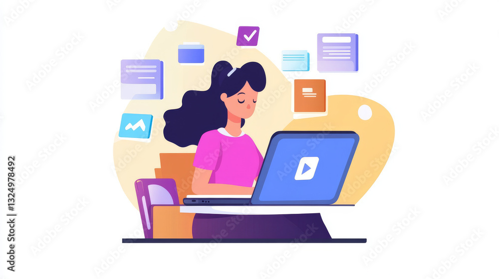 Poster online internet business conceptual banner. work in home office and distance collaboration with team