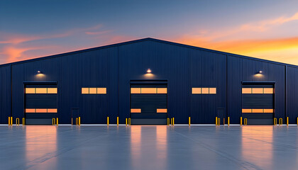 Modern industrial building at sunset