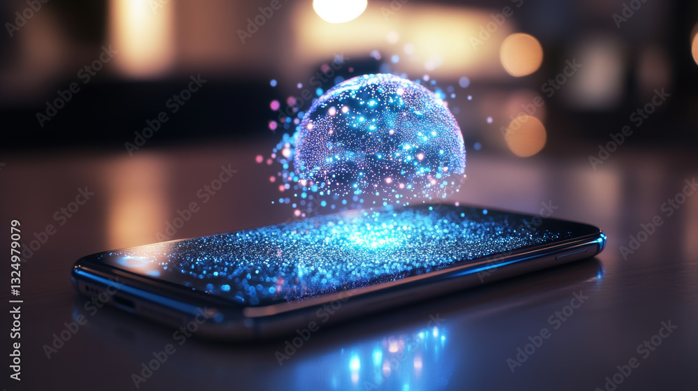 Poster high speed communications with world wide web from anywhere in world via phone mobile internet. holo
