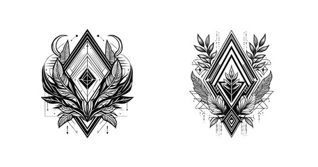 Tattoo Vorlage Geometrisch mit Pflanzen