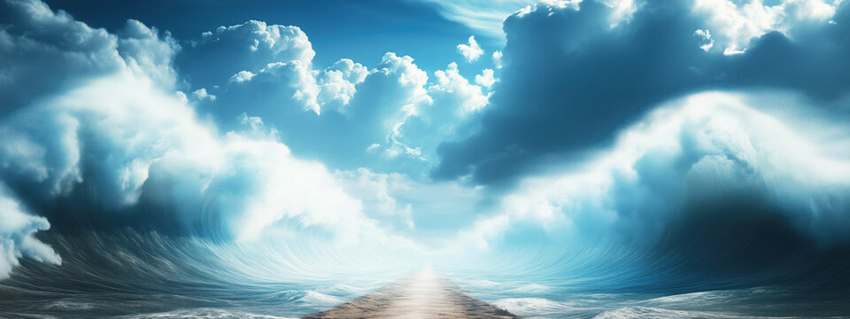 Parting Red Sea by Moses for Passage Bible Concept Banner