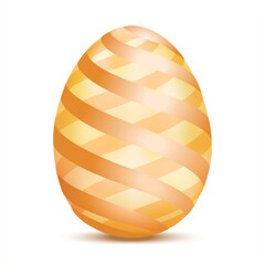 Translucent striped easter egg. Easter holiday gift. 3d realistic golden easter egg. Orange traditional eggshell. Vector illustration isolated on white.