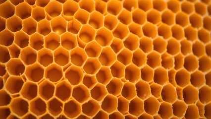 Close-up view of a honeycomb showcasing intricate hexagonal patterns and natural texture.  