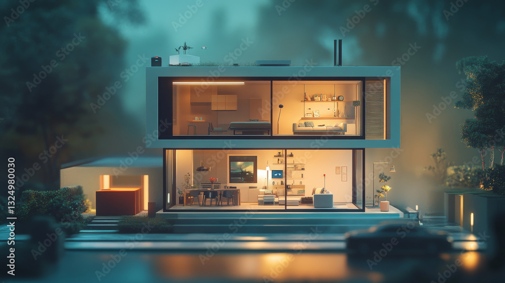 Poster the internet of things. the smart phone control the devices in the house. smart home will obey the c