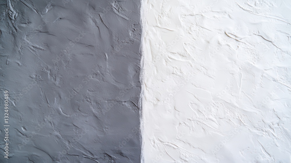 Poster decorative plaster wall showcasing a striking contrast between gray and white, creating a textured a