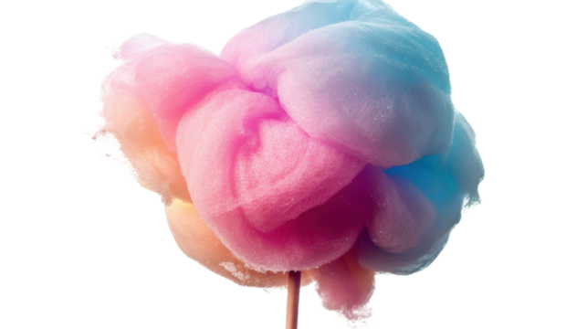 Rainbow cotton candy rotating on transparent background