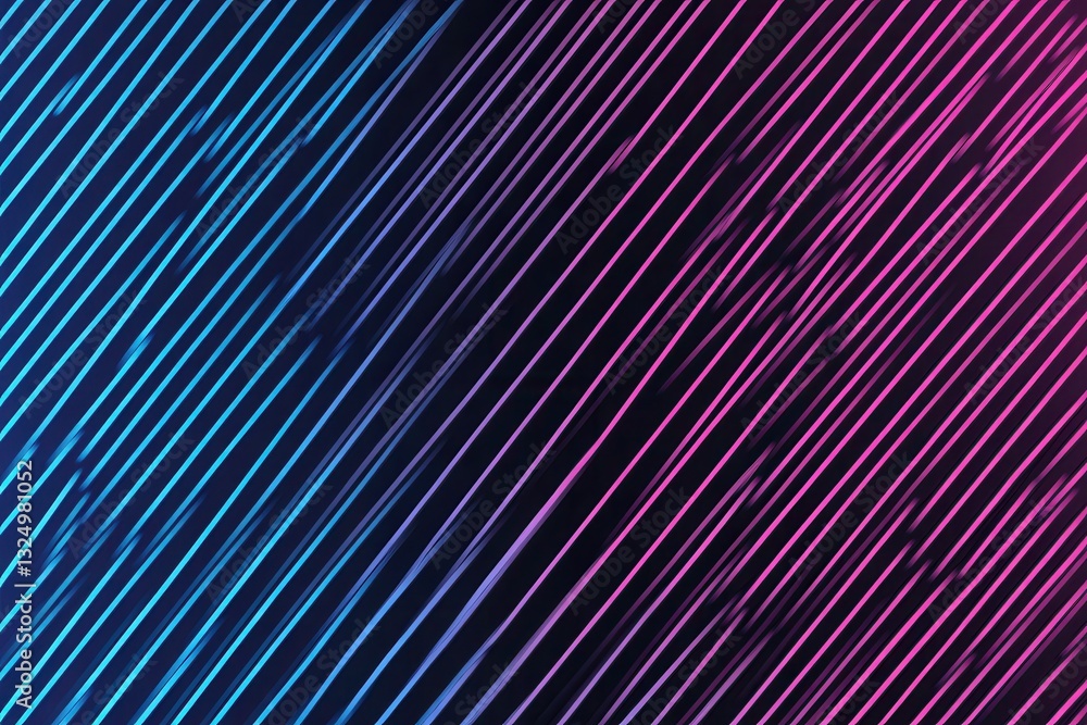 Poster glowing neon lines create an abstract digital pattern with intersecting grids in blue and purple sha