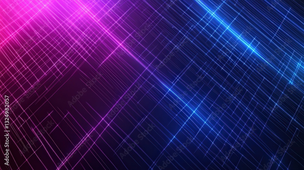 Poster glowing abstract digital pattern with neon lines in blue and purple shades and a modern sleek design