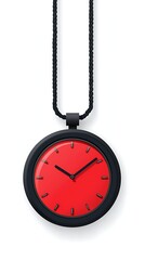Red Pocket Watch for Black Cord, White Background.