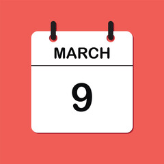 March 9. Daily Calendar icon for design. Simple design for business brochure, flyer, print media, advertisement. Easily editable.