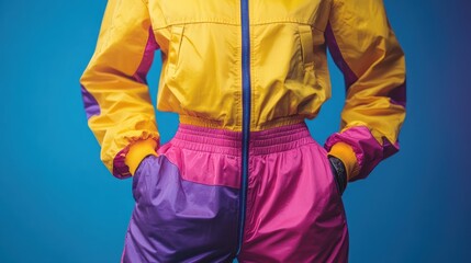 Fototapeta premium A classic 90s tracksuit in vibrant neon yellow and purple