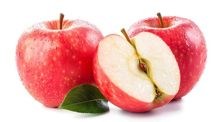 Red Apples Isolated on White Background, Fresh and Juicy Fruit