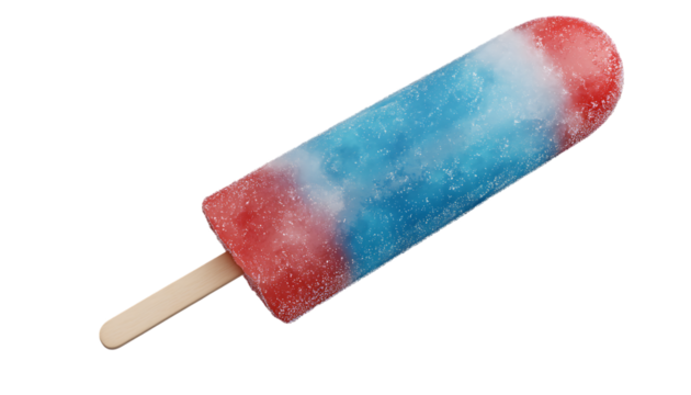 blue and red rocket popsicle, frosty texture, isolated, transparent background