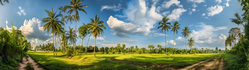 tropical coconut grove with lush green canopy