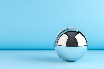 Polished chrome sphere on a light blue background