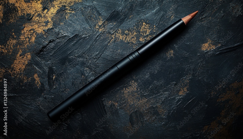 Poster close-up of a sharpened black pencil resting on a textured surface indicating creativity and potenti