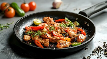 black fry pan over white background