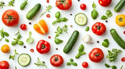 Naklejka premium A vibrant overhead shot of fresh vegetables