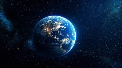 Obraz premium Earth in space with a blue glow and stars in the background