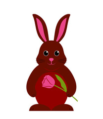 bunny with tulip isolated on white background