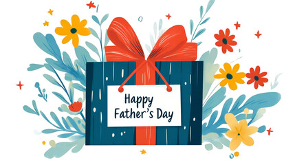 World Father’s Day PNG file transparent background – Flat illustration of a gift box with "Happy Father's Day" text
