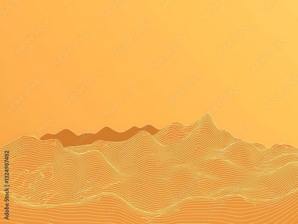 Poster abstract topographic map with wavy line terrain in warm golden color