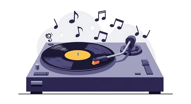 vinyl record player with musical notes clip art preview