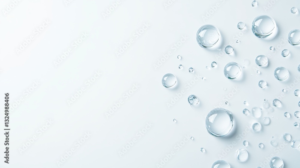 Poster water droplets cascading across waterproof surface, forming dynamic fluid pattern with pristine tran