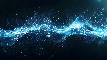 Dynamic Flow of Luminous Blue Particles in a Dark Digital Space Abstract Wave of Light Energy