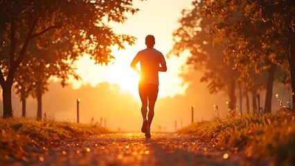 Sunrise Run: Fitness, Nature, Path, Jogging, Exercise, Outdoors, Morning, Golden Hour, Healthy Lifestyle, Wellness