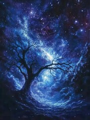 Massive starry night sky with glowing milky way as a person gazes in awe at cosmic nebula