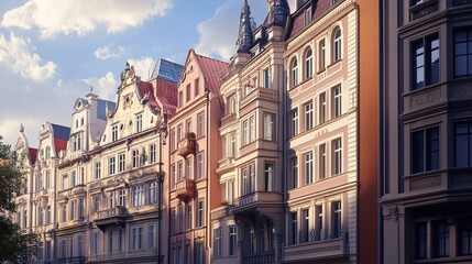 The facade, exterior architecture of classic European-style houses