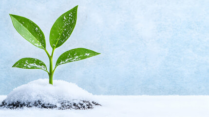 Small sprout emerging from snow