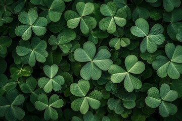 A lush carpet of vibrant green clover leaves.  Nature's vibrant emerald beauty.