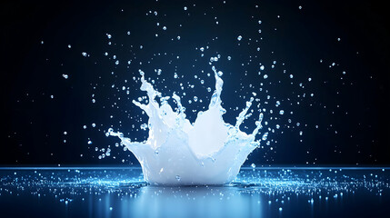 Stunning splash of liquid, bright white, against dark background