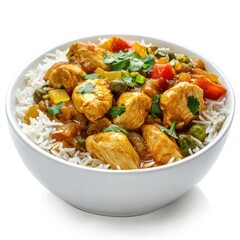 Delicious Chicken Curry Served Over Rice in a White Bowl