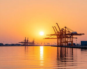 Obraz premium Sunrise over a busy port