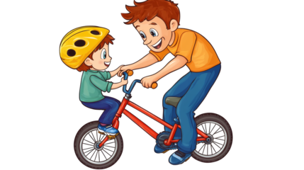 World Father’s Day PNG file transparent background – Flat vector of a dad teaching a child to ride a bike