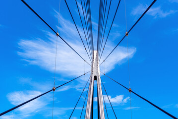 Low Angle View Of Suspension Bridge Against Clear Blue Sky,Helgelandsbrua, Norway