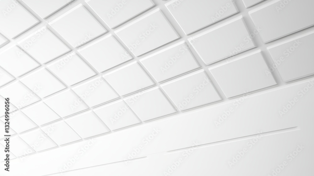 Poster geometric ceiling pattern featuring clean white squares and linear elements, creating contemporary a