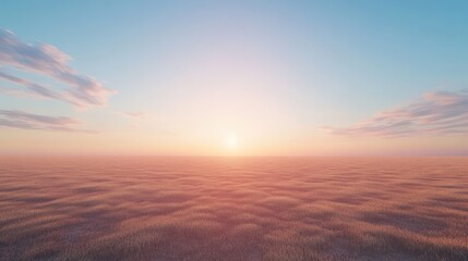 Fototapeta premium A vast grassland landscape stretches under a beautiful sunset sky